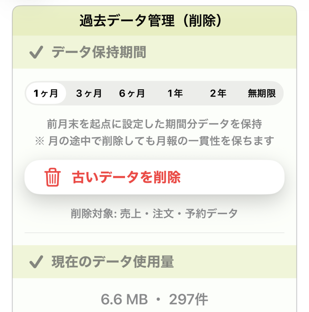 過去データの削除